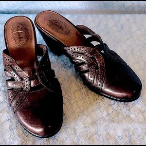 Clarks Brown Leather Mules #72289  Size 9M